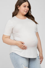 Ivory Crew Neck Front Pocket Short Sleeve Maternity Plus Top