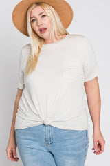 Ivory Crew Neck Front Pocket Short Sleeve Maternity Plus Top