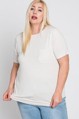 Ivory Crew Neck Front Pocket Short Sleeve Plus Top