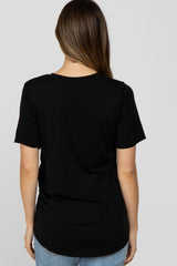 Black Crew Neck Front Pocket Short Sleeve Maternity Top