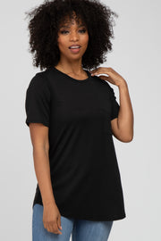 Black Crew Neck Front Pocket Short Sleeve Top