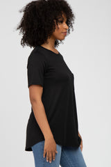 Black Crew Neck Front Pocket Short Sleeve Top