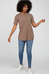 Mocha Crew Neck Front Pocket Short Sleeve Top