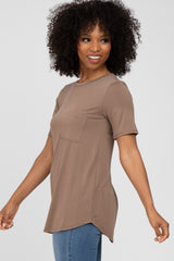 Mocha Crew Neck Front Pocket Short Sleeve Top