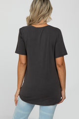 Dark Grey Crew Neck Front Pocket Short Sleeve Maternity Top