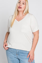 Ivory V-Neck Front Pocket Short Sleeve Plus Top