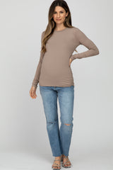 Taupe Long Sleeve Basic Maternity Top