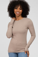 Taupe Long Sleeve Basic Maternity Top