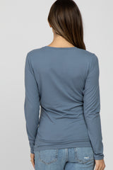 Grey Blue Long Sleeve Basic Maternity Top