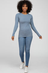 Grey Blue Long Sleeve Basic Top