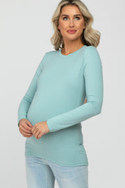 Mint Green Long Sleeve Basic Maternity Top