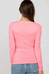 Neon Pink V-Neck Basic Maternity Long Sleeve Top