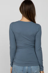 Grey Blue V-Neck Basic Maternity Long Sleeve Top