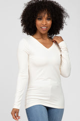 Ivory V-Neck Basic Long Sleeve Top