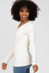 Ivory V-Neck Basic Long Sleeve Top