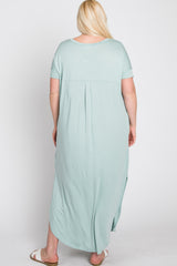 Aqua Side Slit Plus Maxi Dress