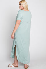 Aqua Side Slit Plus Maxi Dress