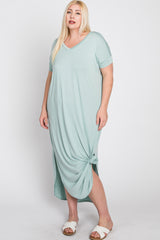 Aqua Side Slit Plus Maxi Dress