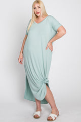 Aqua Side Slit Plus Maxi Dress