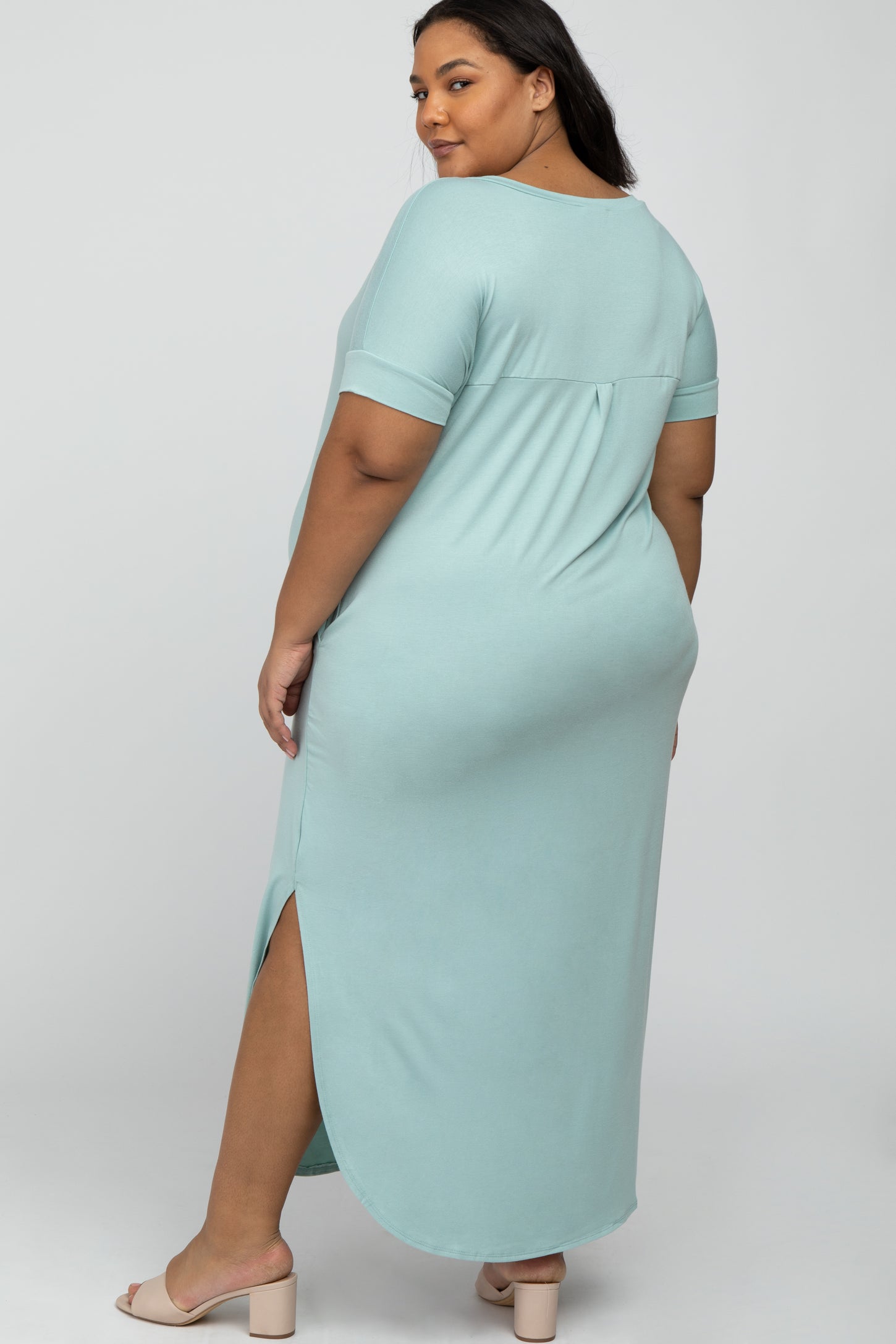 Aqua Side Slit Maternity Plus Maxi Dress– PinkBlush