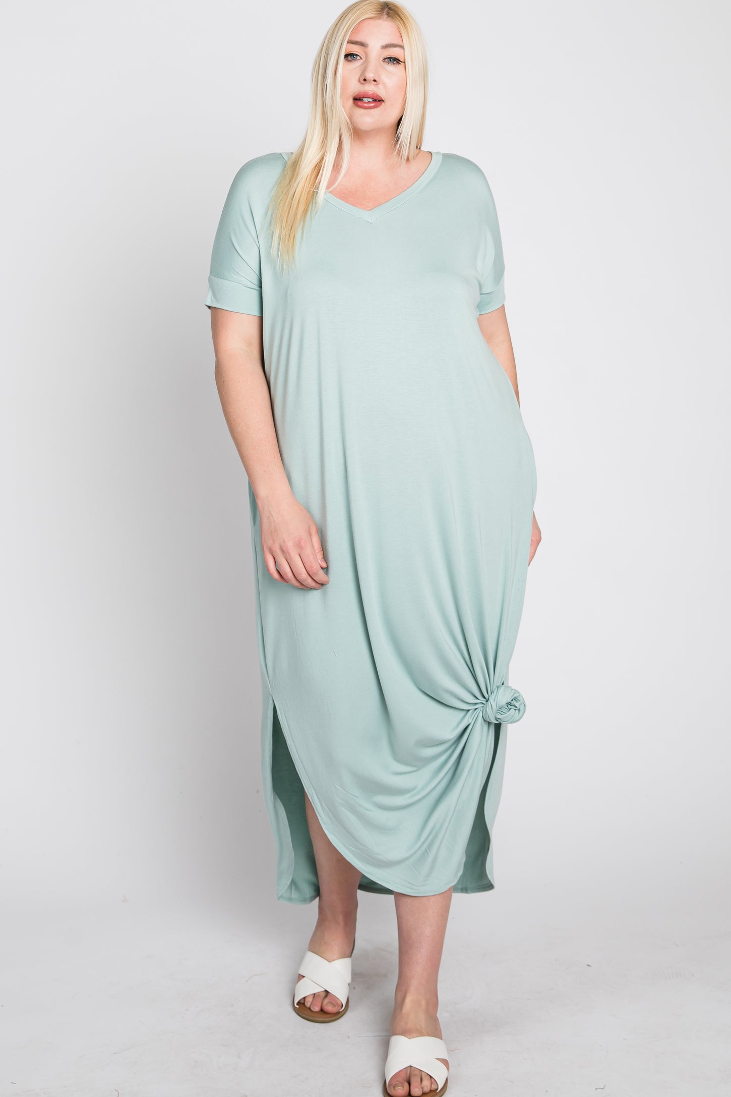Aqua Side Slit Maternity Plus Maxi Dress– PinkBlush