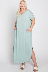 Aqua Side Slit Plus Maxi Dress