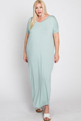 Aqua Side Slit Plus Maxi Dress