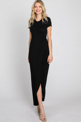 Black Short Sleeve Wrap Hem Maxi Dress