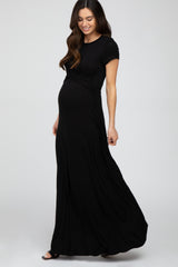 Black Twist Front Maternity Maxi Dress