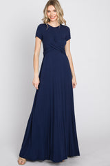 Navy Twist Front Maxi Dress