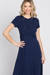 Navy Twist Front Maxi Dress