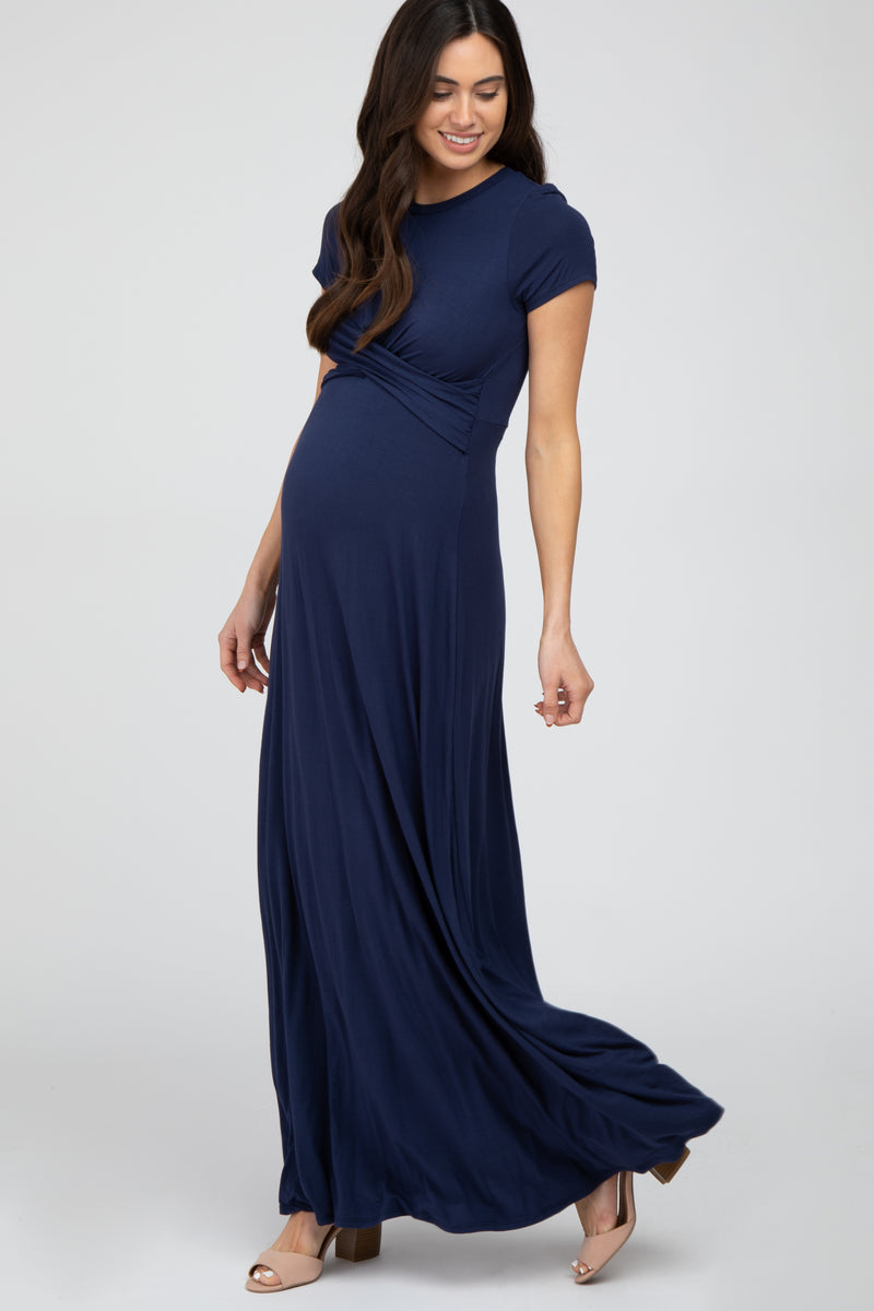 Navy Twist Front Maternity Maxi Dress – PinkBlush