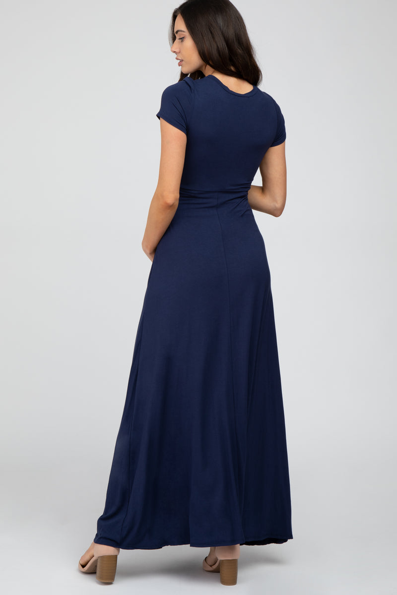 Navy Twist Front Maternity Maxi Dress – PinkBlush