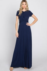 Navy Twist Front Maxi Dress