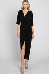 Black Wrap Front Maternity Midi Dress