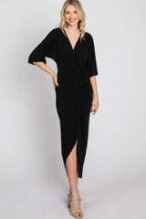 Black Wrap Front Midi Dress