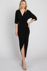 Black Wrap Front Midi Dress