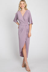 Lilac Wrap Front Midi Dress