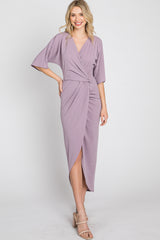 Lilac Wrap Front Midi Dress