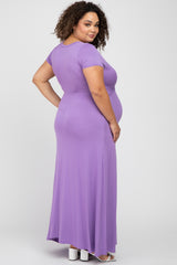 Lavender Twist Front Maternity Plus Maxi Dress