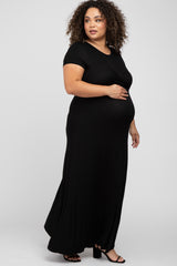 Black Twist Front Maternity Plus Maxi Dress