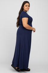 Navy Blue Twist Front Plus Maxi Dress