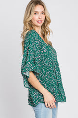 Emerald Green Floral Ruffle Dolman Sleeve Top