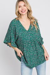 Emerald Green Floral Ruffle Dolman Sleeve Top