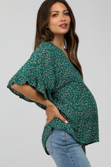 Emerald Green Floral Ruffle Dolman Sleeve Maternity Top