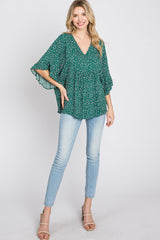 Emerald Green Floral Ruffle Dolman Sleeve Top