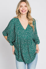 Emerald Green Floral Ruffle Dolman Sleeve Top