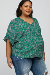 Emerald Green Floral Ruffle Dolman Sleeve Maternity Plus Top