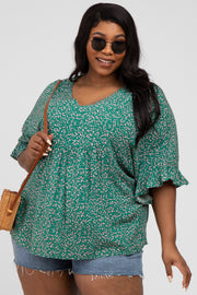 Emerald Green Floral Ruffle Dolman Sleeve Plus Top