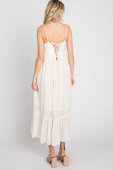 Cream Sleeveless Ruffle Hem Maxi Dress